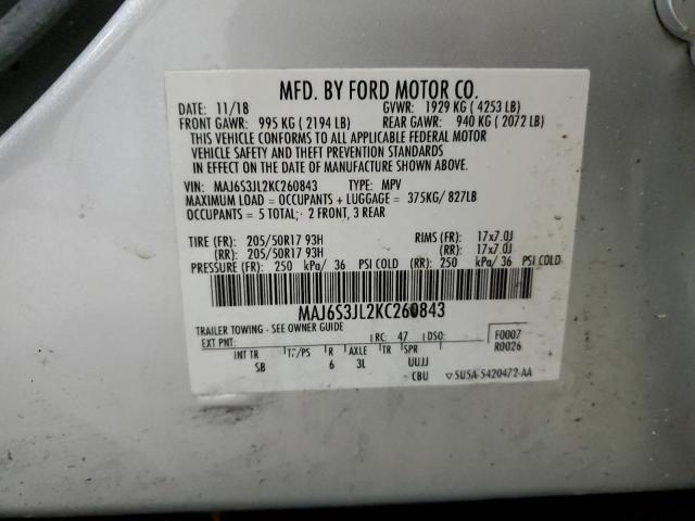 MAJ6S3JL2KC260843 - 2019 FORD ECOSPORT SES SILVER photo 13