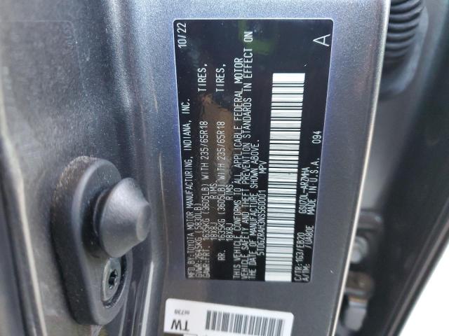 5TDGZRAH3NS560001 - 2022 TOYOTA HIGHLANDER XLE 灰色 照片 12