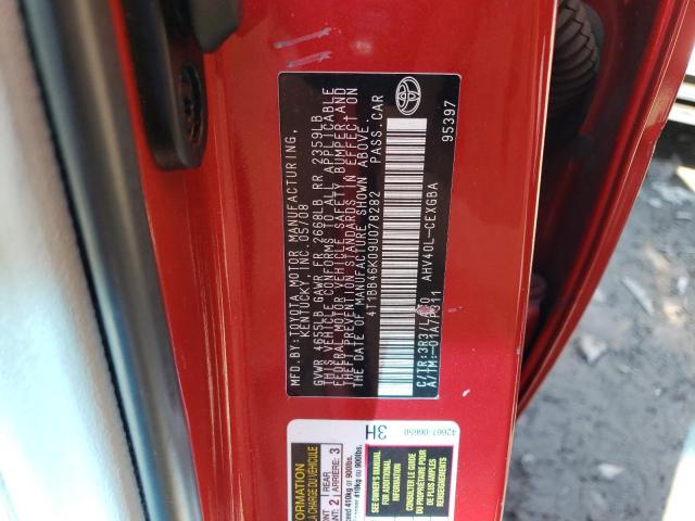 4T1BB46K09U078282 - 2009 TOYOTA CAMRY HYBRID RED photo 12