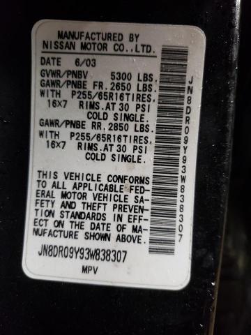 JN8DR09Y93W838307 - 2003 NISSAN PATHFINDER LE შავი ფოტო 12