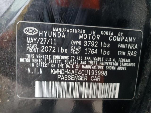 KMHDH4AE4CU193998 - 2012 HYUNDAI ELANTRA GLS BLACK photo 12