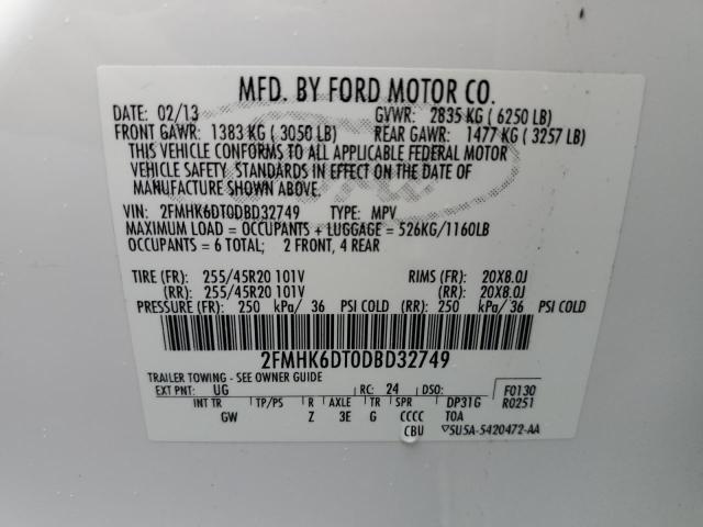 2FMHK6DT0DBD32749 - 2013 FORD FLEX LIMITED WHITE photo 14