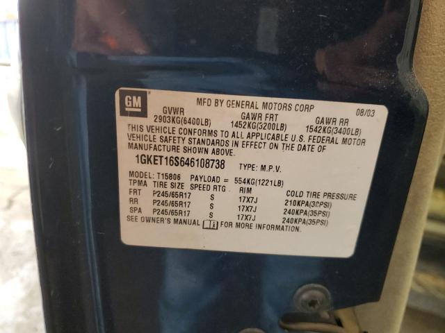 1GKET16S646108738 - 2004 GMC ENVOY XL BLUE photo 13