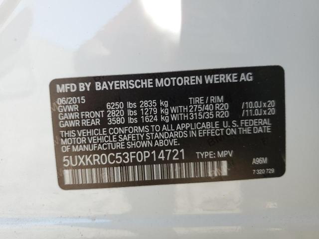 5UXKR0C53F0P14721 - 2015 BMW X5 XDRIVE35I WHITE photo 12