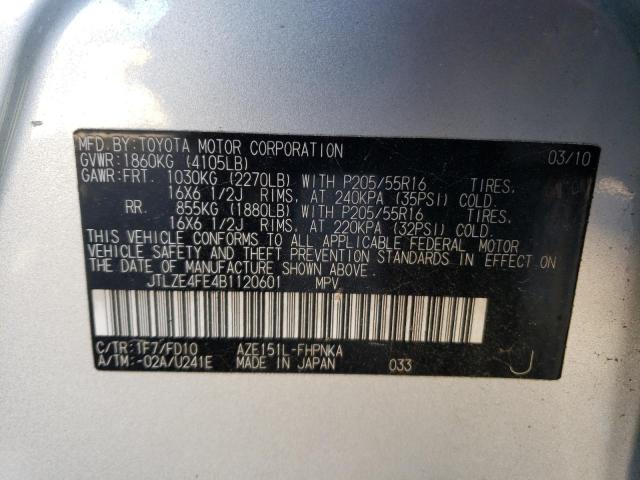 JTLZE4FE4B1120601 - 2011 TOYOTA SCION XB Silber Foto 12