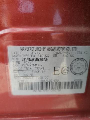 3N1AB7AP5HY370786 - 2017 NISSAN SENTRA S RED photo 13