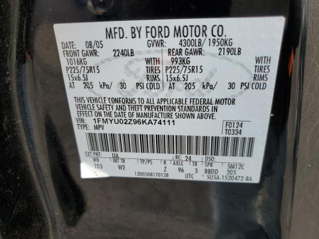 1FMYU02Z96KA74111 - 2006 FORD ESCAPE XLS BLACK photo 12