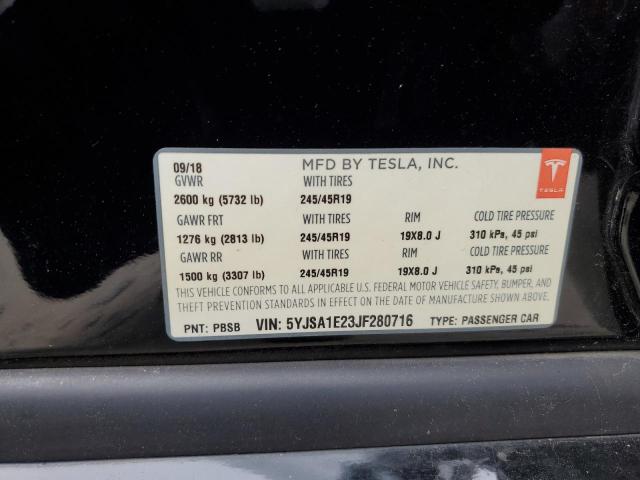 5YJSA1E23JF280716 - 2018 TESLA MODEL S 黑色 照片 12