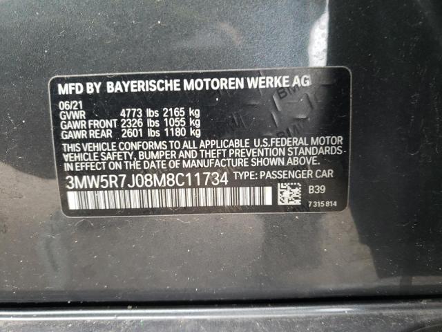 3MW5R7J08M8C11734 - 2021 BMW 330XI GRAY photo 12