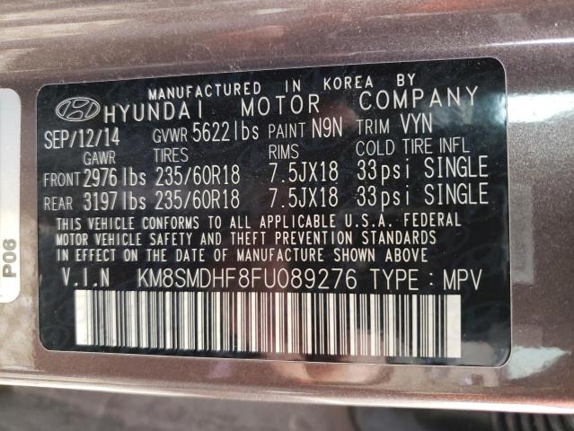 KM8SMDHF8FU089276 - 2015 HYUNDAI SANTA FE GLS BROWN photo 13