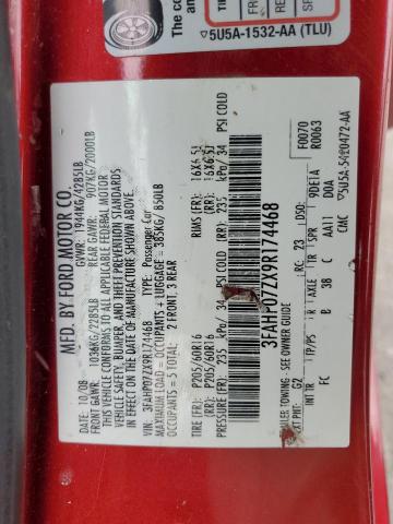 3FAHP07ZX9R174468 - 2009 FORD FUSION SE RED photo 13