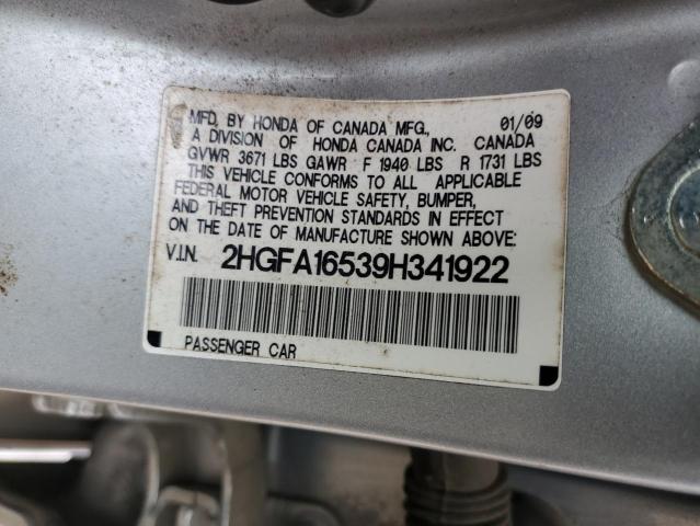 2HGFA16539H341922 - 2009 HONDA CIVIC LX SILVER photo 12