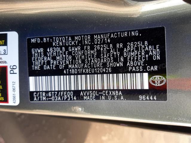 4T1BD1FK8EU120426 - 2014 TOYOTA CAMRY HYBRID GREEN photo 13