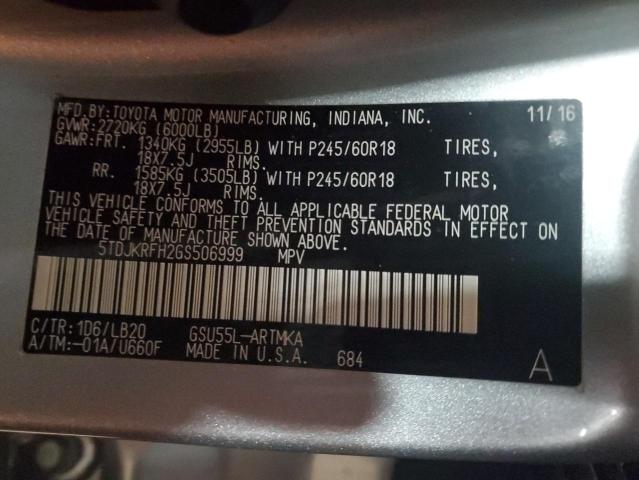 5TDJKRFH2GS506999 - 2016 TOYOTA HIGHLANDER XLE 银色 照片 13