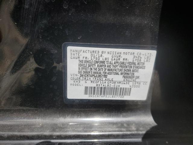 3N1CN7AP5JL857702 - 2018 NISSAN VERSA S BLACK photo 12