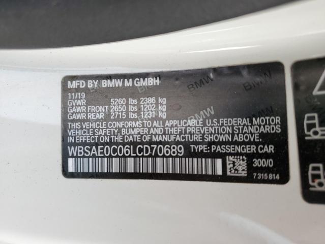 WBSAE0C06LCD70689 - 2020 BMW M8 WHITE photo 13