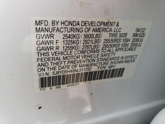 5J8YD9H48NL011757 - 2022 ACURA MDX TECHNOLOGY WHITE photo 13