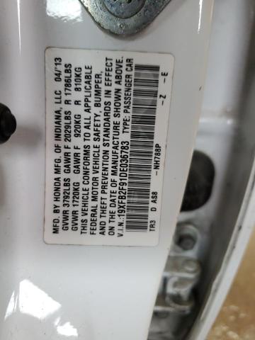 19XFB2F91DE036783 - 2013 HONDA CIVIC EXL თეთრი ფოტო 12