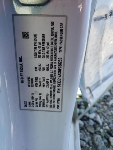 5YJ3E1EAXNF288253 - 2022 TESLA MODEL 3 WHITE photo 12
