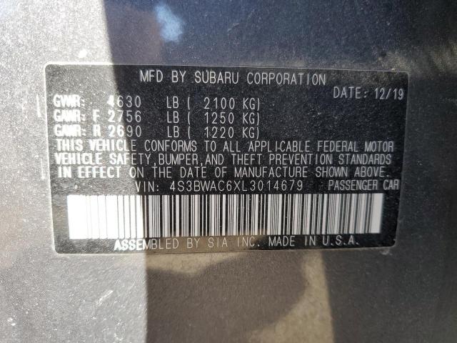 4S3BWAC6XL3014679 - 2020 SUBARU LEGACY PREMIUM GRAY photo 12