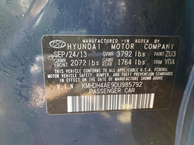 KMHDH4AE9DU985792 - 2013 HYUNDAI ELANTRA GLS BLUE photo 13