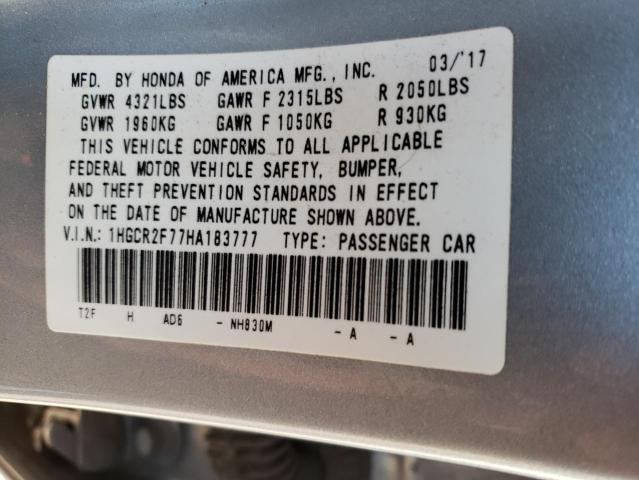 1HGCR2F77HA183777 - 2017 HONDA ACCORD EX SILVER photo 13