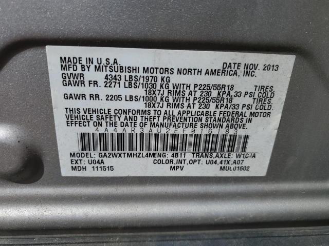 4A4AR3AU2EE016183 - 2014 MITSUBISHI OUTLANDER ES SILVER photo 12