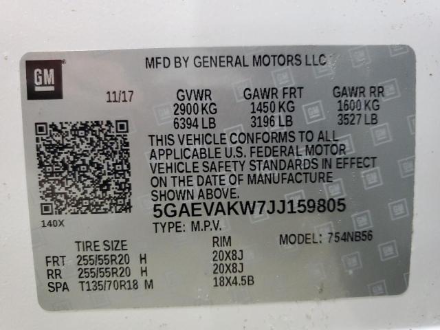 5GAEVAKW7JJ159805 - 2018 BUICK ENCLAVE ESSENCE 白色 照片 14