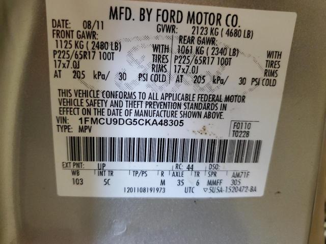 1FMCU9DG5CKA48305 - 2012 FORD ESCAPE XLT CREAM photo 13