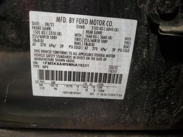 1FM5K8AW9MNA19331 - 2021 FORD EXPLORER POLICE INTERCEPTOR 黑色 照片 14