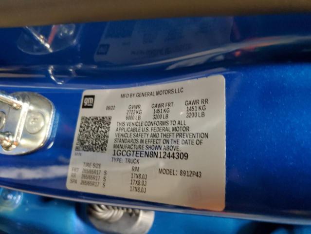 1GCGTEEN8N1244309 - 2022 CHEVROLET COLORADO ZR2 BLUE photo 12