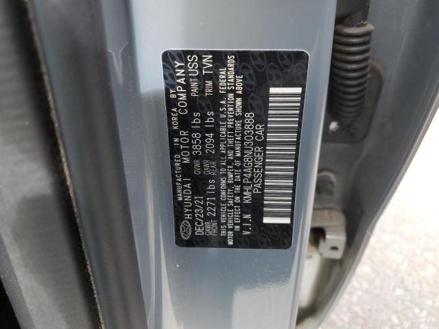 KMHLP4AG8NU303888 - 2022 HYUNDAI ELANTRA LIMITED GRAY photo 12