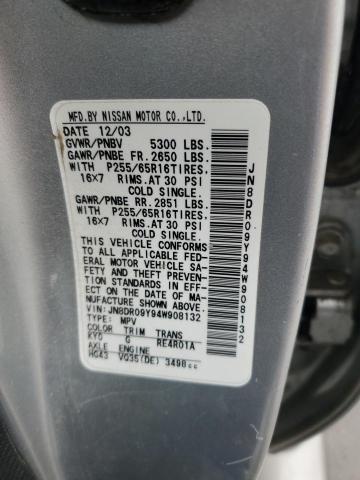 JN8DR09Y94W908132 - 2004 NISSAN PATHFINDER LE SILVER photo 13