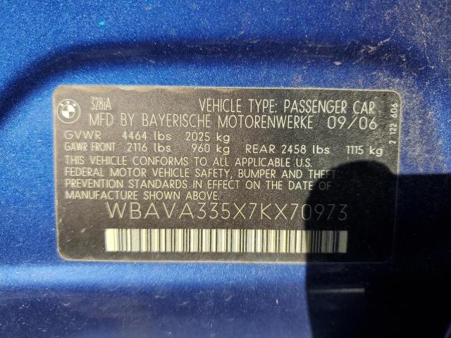 WBAVA335X7KX70973 - 2007 BMW 328 I BLUE photo 12