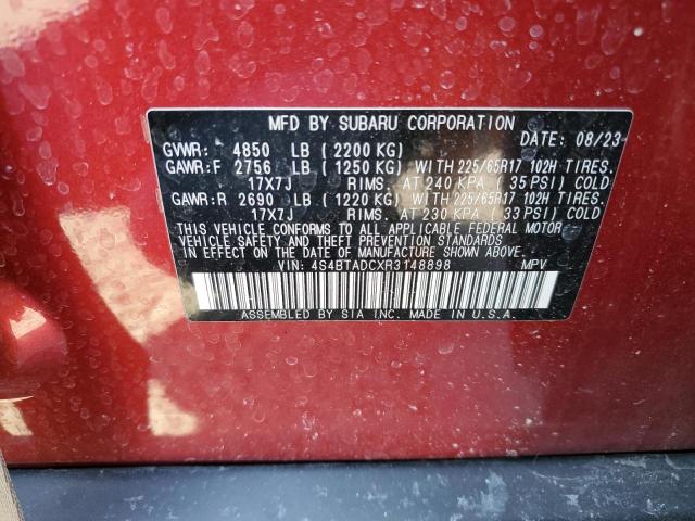 4S4BTADCXR3148898 - 2024 SUBARU OUTBACK PREMIUM RED photo 13