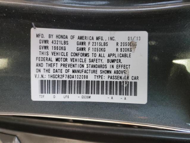 1HGCR2F78DA102098 - 2013 HONDA ACCORD EX GRAY photo 13