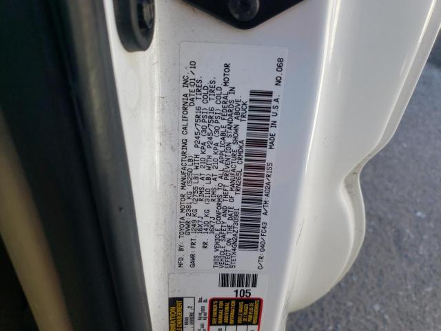 5TETX4GN2AZ730981 - 2010 TOYOTA TACOMA PRERUNNER ACCESS CAB WHITE photo 12
