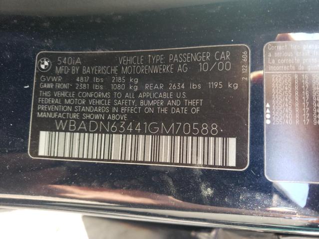 WBADN63441GM70588 - 2001 BMW 540 I AUTOMATIC BLACK photo 12