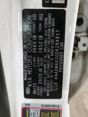 KNADM4A30D6284817 - 2013 KIA RIO LX WHITE photo 12
