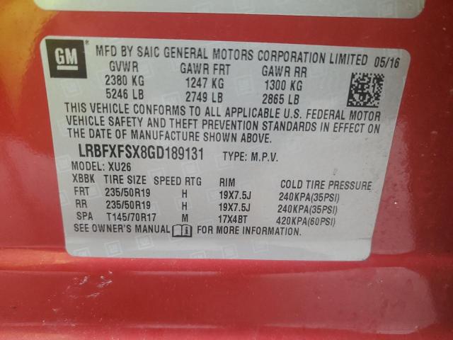 LRBFXFSX8GD189131 - 2016 BUICK ENVISION PREMIUM RED photo 12