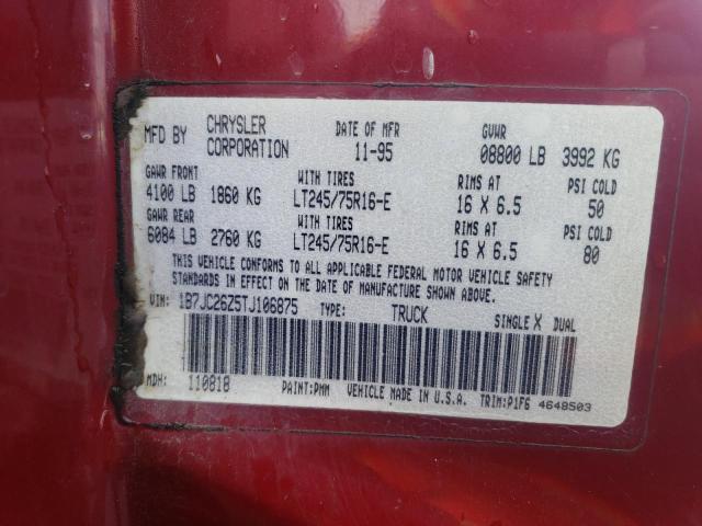 1B7JC26Z5TJ106875 - 1996 DODGE RAM 2500 RED photo 12