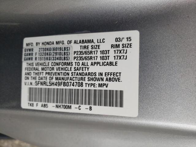 5FNRL5H49FB074708 - 2015 HONDA ODYSSEY EX SILVER photo 13