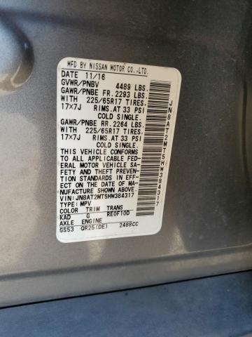 JN8AT2MT5HW384317 - 2017 NISSAN ROGUE S GRAY photo 13