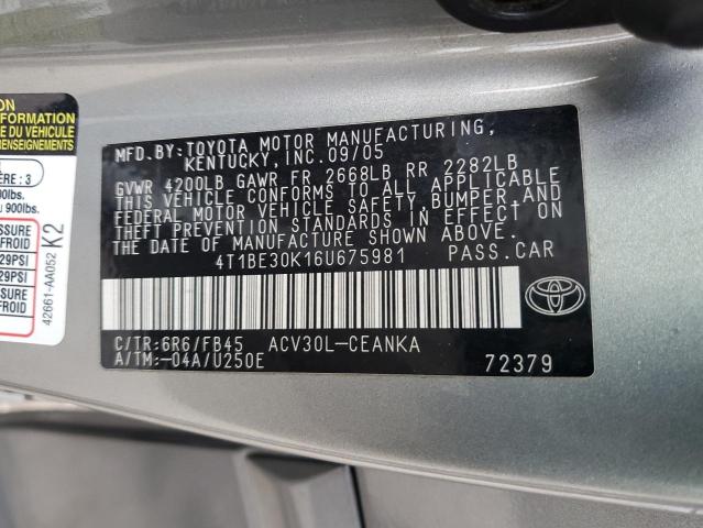 4T1BE30K16U675981 - 2006 TOYOTA CAMRY LE GRAY photo 12