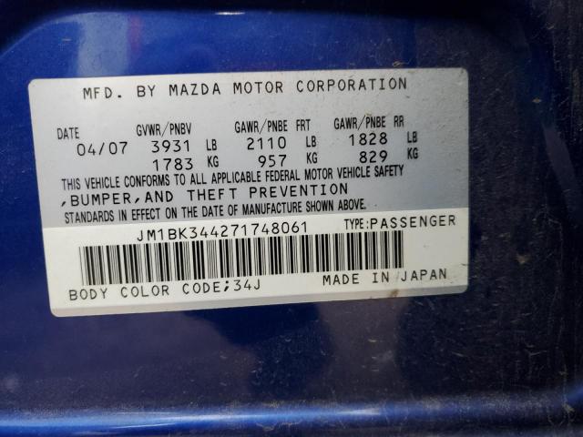 JM1BK344271748061 - 2007 MAZDA 3 HATCHBACK BLUE photo 13