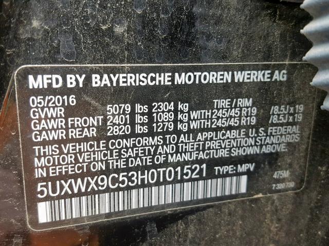 5UXWX9C53H0T01521 - 2017 BMW X3 XDRIVE28I  photo 10