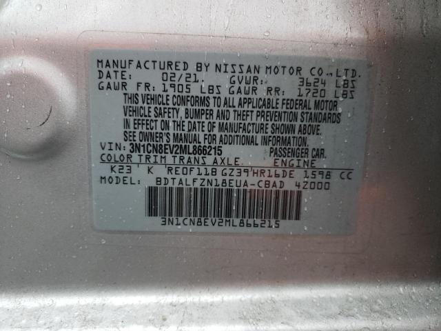 3N1CN8EV2ML866215 - 2021 NISSAN VERSA SV SILVER photo 12