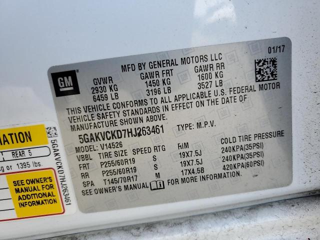 5GAKVCKD7HJ263461 - 2017 BUICK ENCLAVE WHITE photo 12