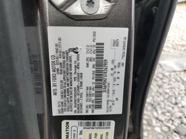 3FA6P0H75FR262909 - 2015 FORD FUSION SE GRAY photo 12