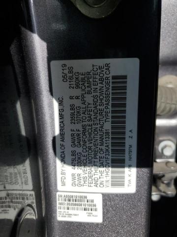 1HGCV1F33KA113381 - 2019 HONDA ACCORD SPORT GRAY photo 13